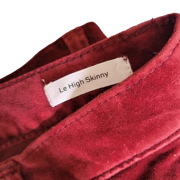 FRAME Five Pocket High Rise Solid Stretch Velvet Skinny Pants Burgundy | 24 - Picture 7 of 8